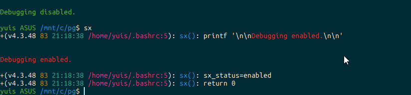 デバッグステータスの表示例